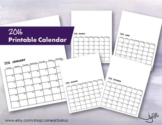 2016 printable calendar blank customize instant download customize printable calendar