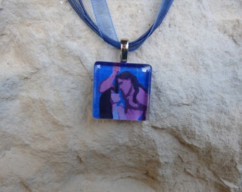 Disney Love Tarzan and Jane Porter Glass Pendant and Ribbon Necklace