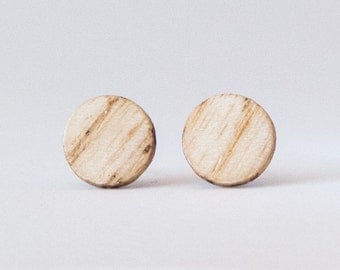 Wood earrings, Ash studs, Wooden stud earrings, Boho studs, rustic earrings, Flat studs, Round wood studs, boho stud earrings, unisex