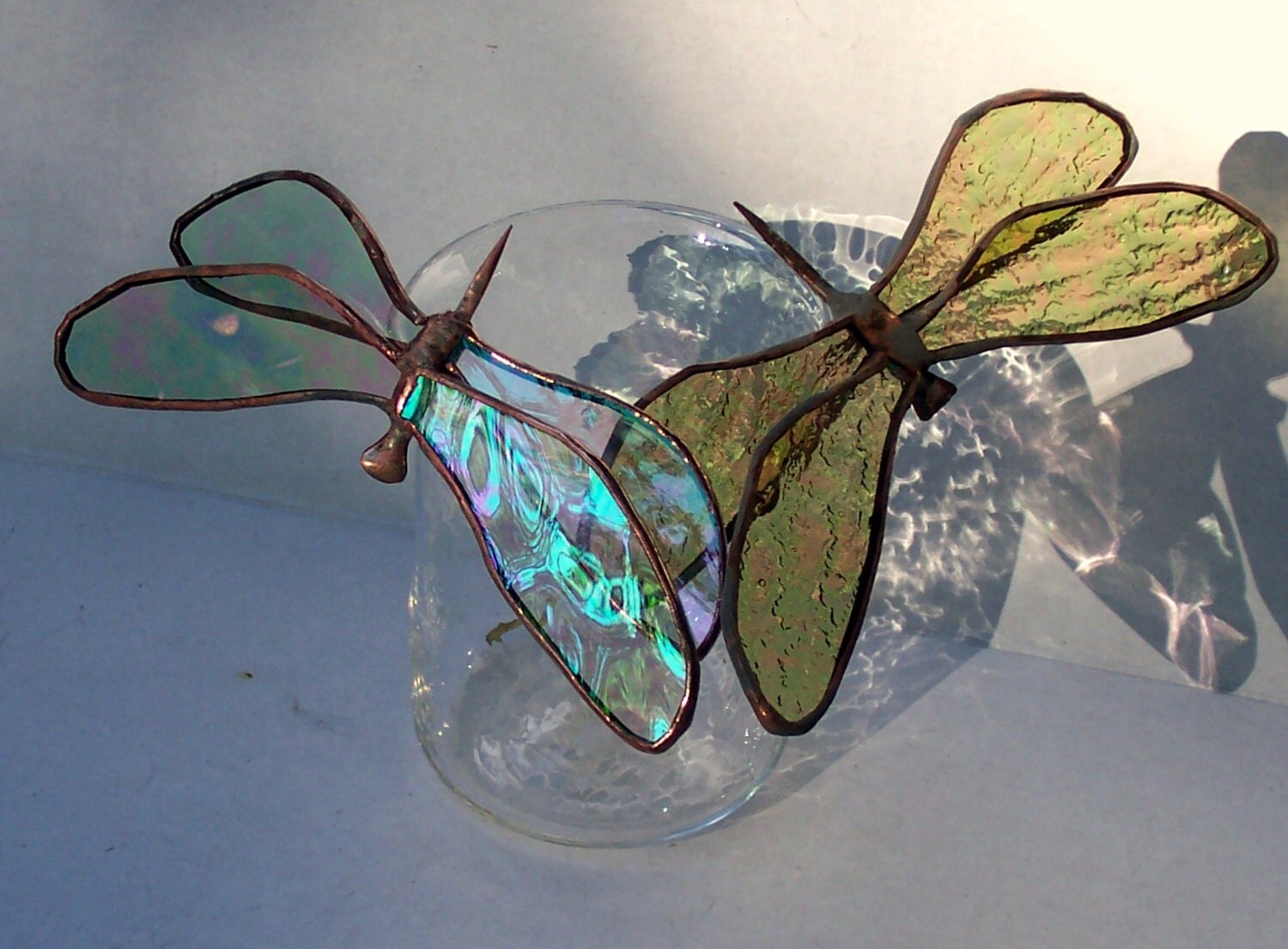 2 Stained Glass Dragonflies Dragonfly Plant Stakes Garden