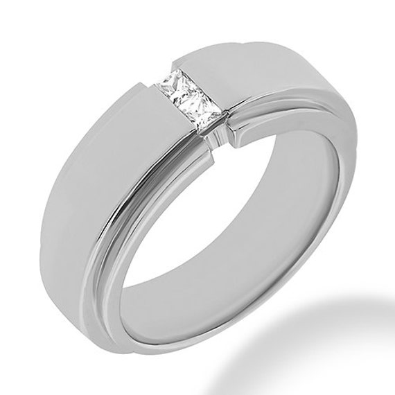 0.20ct Men's Princess Diamond Wedding Band Ring 14k White