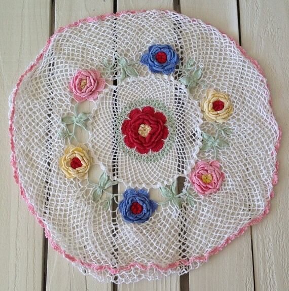 Vintage Crocheted Pillow Cover Handmade Vintage by picadillymarket