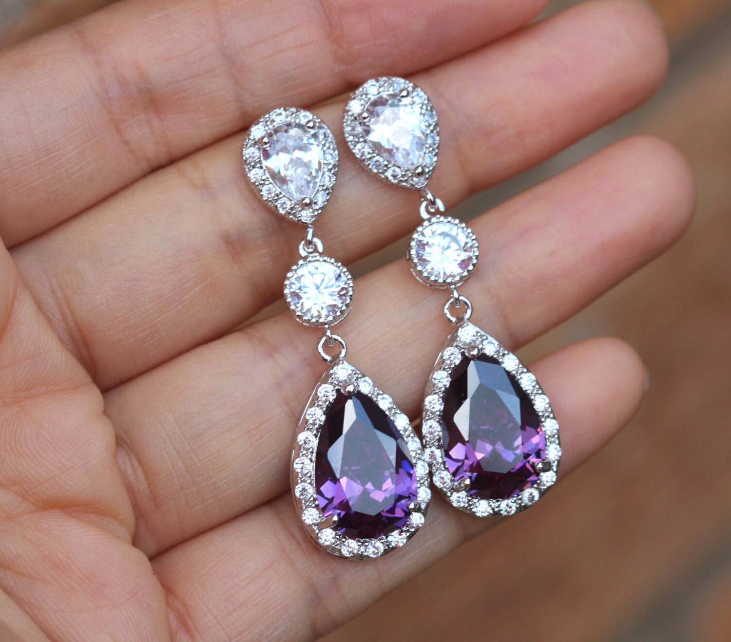 post bridal purple earring long Amethyst wedding earring