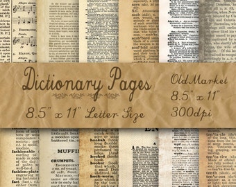 Blank Dictionary Pages Digital Paper - Old Paper Textures - 12 Designs - 8.5in x 11in - Commercial Use - INSTANT DOWNLOAD