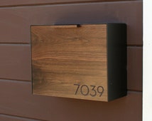 Modern Mailbox Large, Walnut and Stainless Steel Mailbox, Wall Mounted mailbox