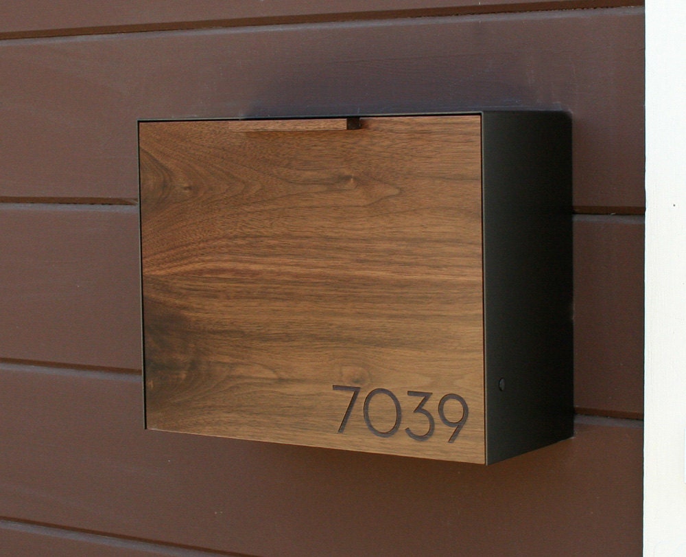 Modern Mailbox Large Walnut and Stainless Steel Mailbox Wall