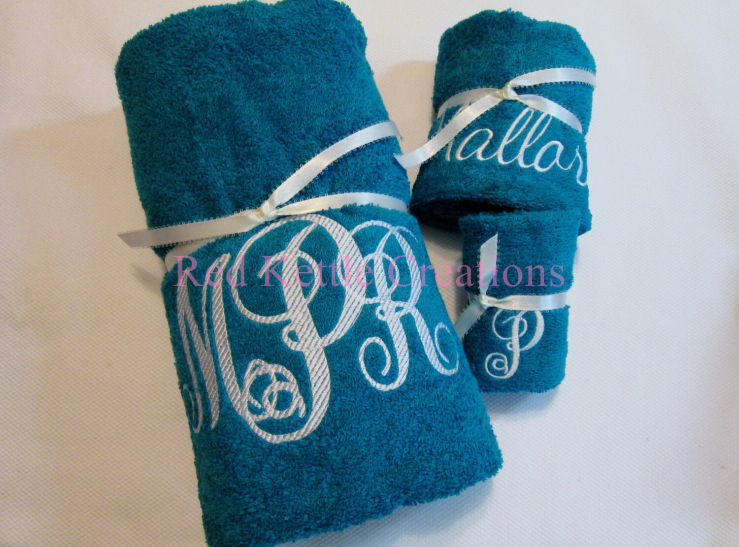 Custom Monogrammed Towel Set Bath Hand & by RedKettleCreations