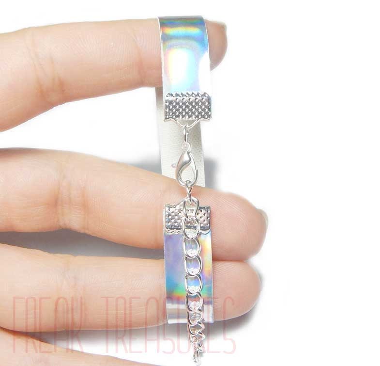 Rainbow holographic bracelet Kawaii soft grunge pastel goth