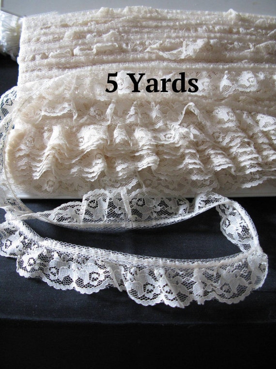 Ruffle Lace Trim Ivory Cream Gathered Laces Trims by Ribbonsales