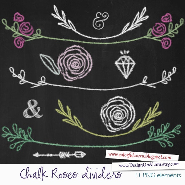 Chalkboard Wedding clipart chalk roses clipart chalk laurels