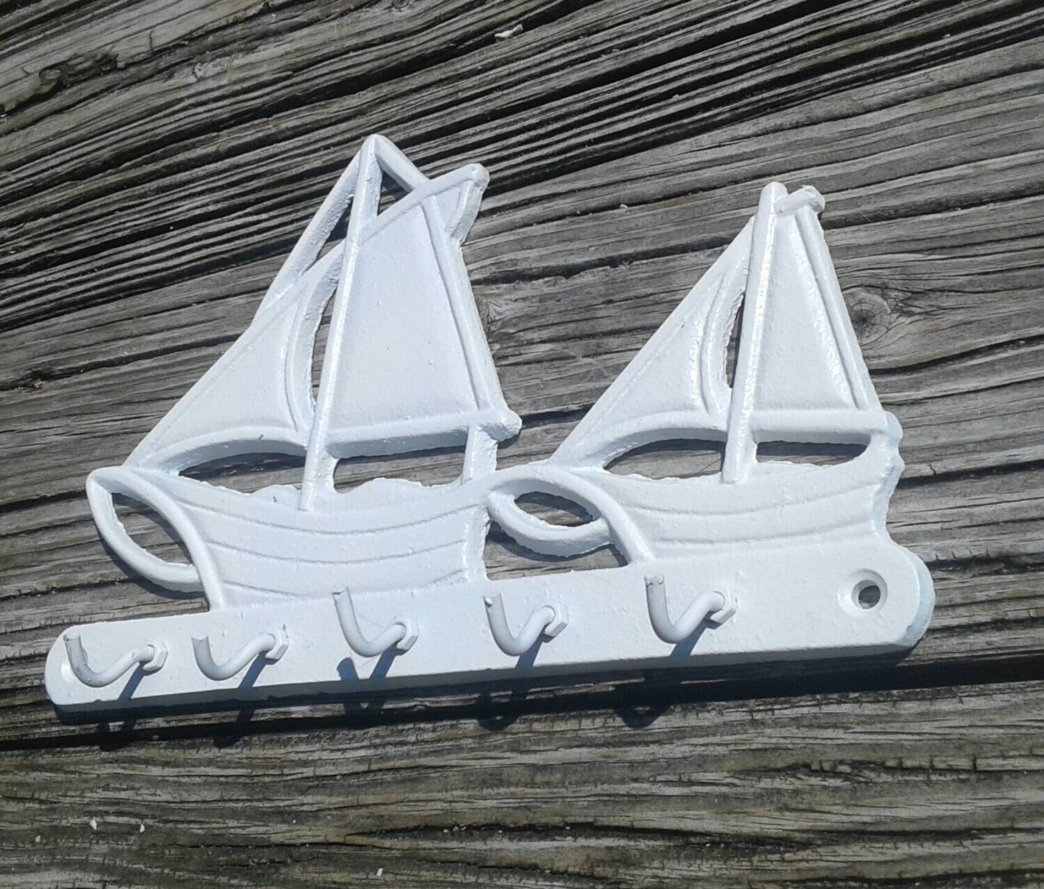 Sailboat key hook nautical wall hook sailor decor white