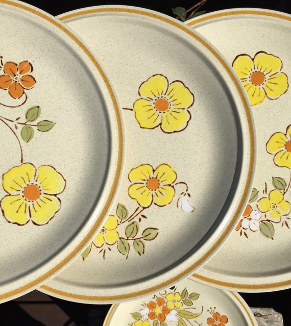 Vintage Stoneware floral dinner plates retro stoneware