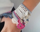Crochet cuff-Lace Cuff Bracelet, Crochet Bracelet, Beaded Cuff,Wedding cuff, Flower Bracelet, Colorful Bracelet - Handmade crochet cuff- Crochet cuff-Lace Cuff Bracelet, Crochet Bracelet, Beaded Cuff,Wedding cuff, Flower Bracelet, Colorful Bracelet - Handmade crochet cuff-