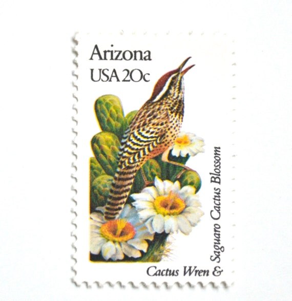 10 Unused Arizona Cactus Vintage 20 Cent Desert Postage Stamps