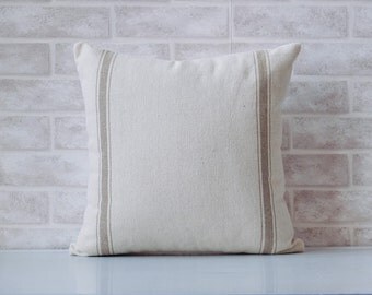 Farmhouse fabric, decorative pillow cover, tan stripes, grain sack pillow cover, home decor, french farmhouse, country, livingroom decor