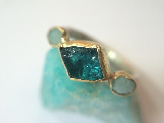 Blue Green Rough Engagement Ring Raw Blue Green Engagement