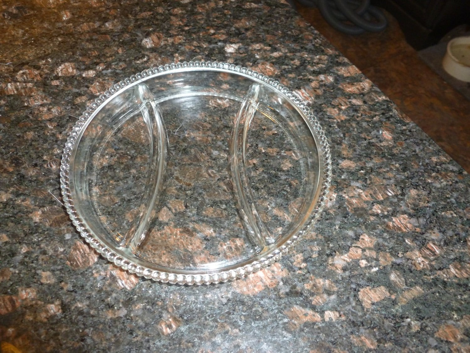 Vintage 3 Section Clear Glass Beaded Relish Dish Haute Juice