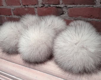 Recycled Fur Pom Pom - 5-Inch Blue Fox Fur Pom Pom for Your Knit Hat - Detachable