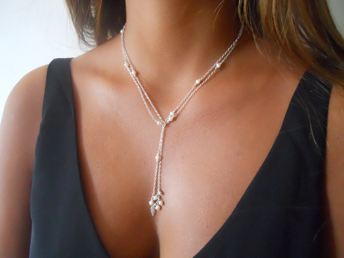 Silver Lariat Necklace Long Silver Necklace Silver By Annikabella 