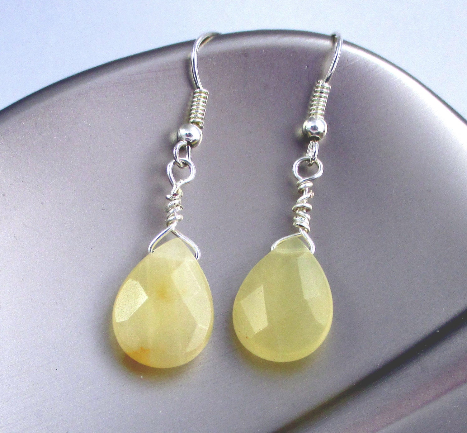 Yellow Jasper Wirewrapped Teardrop Earrings
