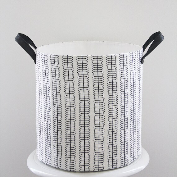 Black and White Storage Basket with Leather Handles Storage