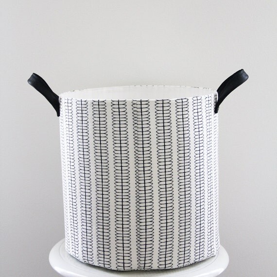 Black and White Storage Basket with Leather Handles Storage