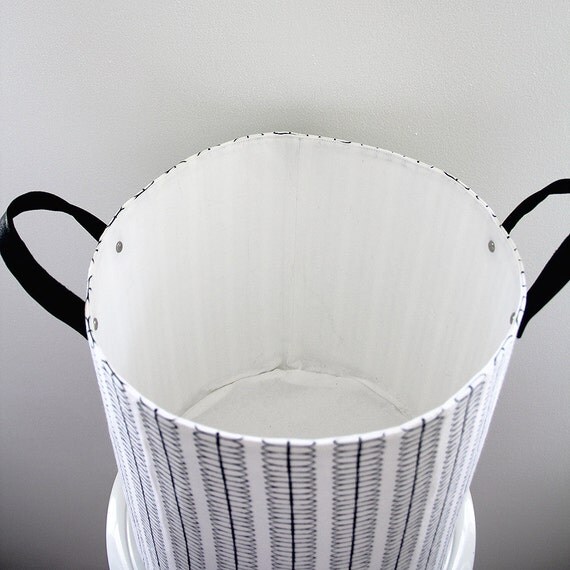 Black and White Storage Basket with Leather Handles Storage