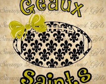 Geaux Saints Fleur De Lis football with bow cut file, silhouette, ciruct, decal, vinyl, svg, new orleans, saintsations, fan, louisiana