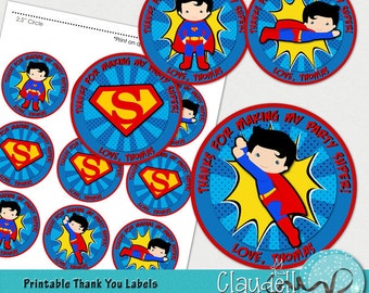 Superheroes Superman Inspired Printable Thank You Labels / Tags / Party Circles 2.5" - 300 DPI