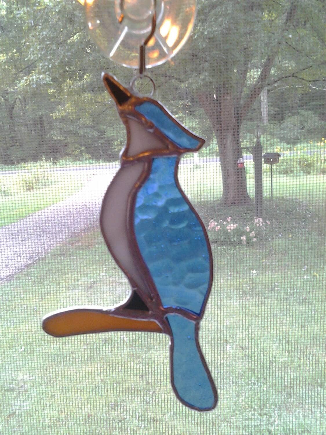 Blue Jay Stained glass bird 6 inches