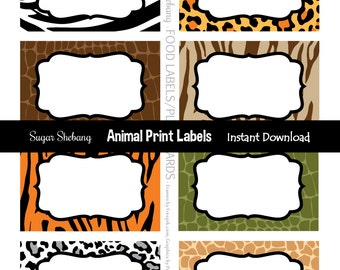 12 Jungle or Safari Animal Place Cards Food Cards Labels zoo