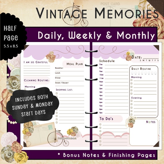 printable daily weekly monthly planner journal sunday