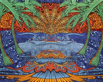 Psychedelic Epic Surf Wave trippy Wall Hanging Tapestry Hippie Art handmade