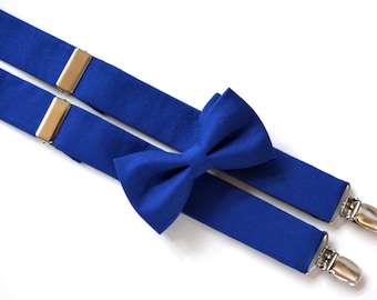 Royal blue suspenders and bow tie set for kids, Boys suspenders and bow tie, bow tie and suspenders