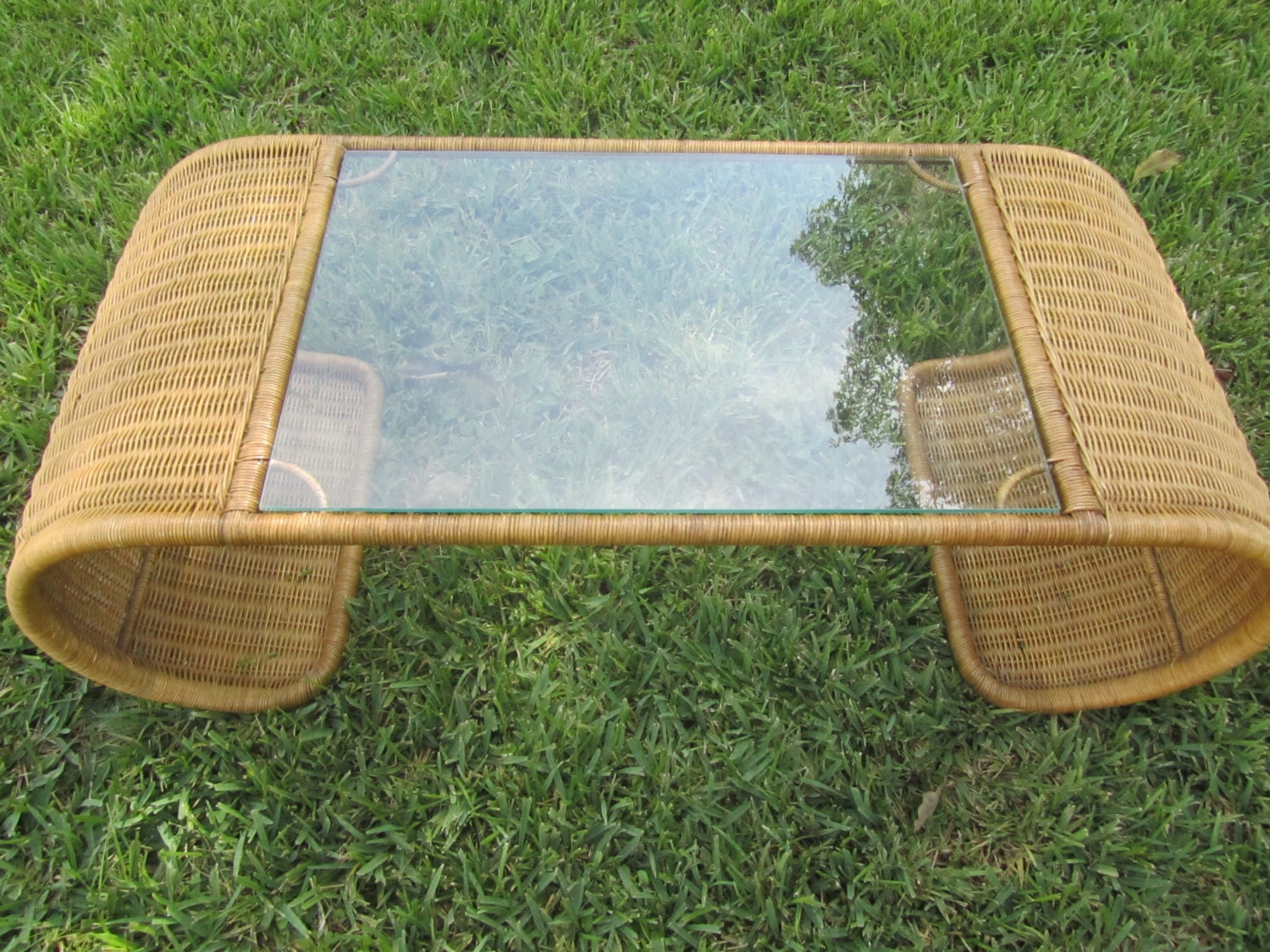 Wicker Coffee table, Furniture, Coffee Table,mid century modern,glass