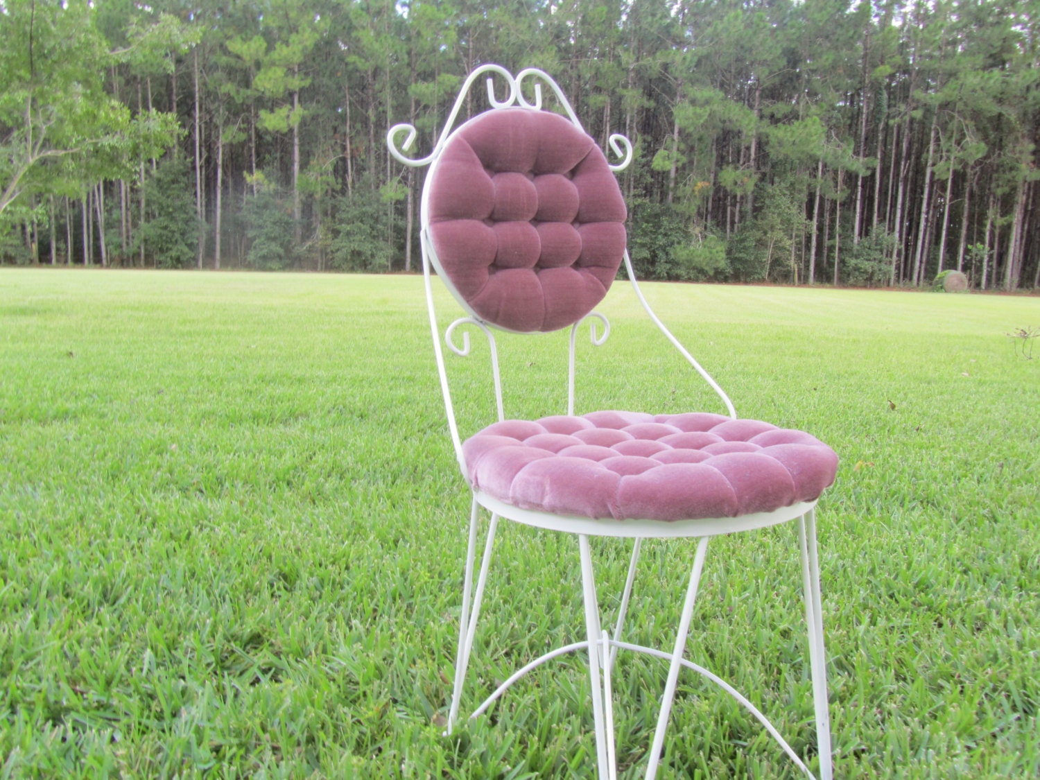 Mid Century Vanity Chair, Metal Chair, Makeup Chair, Lavender, retro