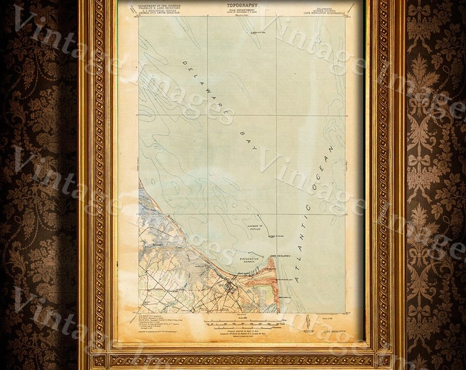 Old Map of Delaware Bay 1918 Delaware Bay map Antique Map Restoration Hardware Style Map Cape Henlopen Chart map Nautical Map wall map art