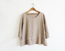 Beige Linen Top // Medium to Large 90's Linen Shirt // Vintage Women's ...