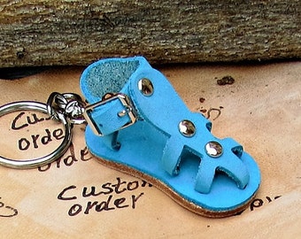 Personalized Keychain, Leather Custom Keychain, Engraved Keychain, Tiny Leather Greek Boot Santal Keychain, Keyring, Keyfob, Keyholder