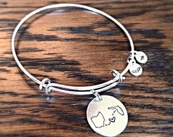 Custom State to State Bangle Bracelet Choose Your States-long distance relationship USA Bracelet State Bracelet girlfriend gift BFF