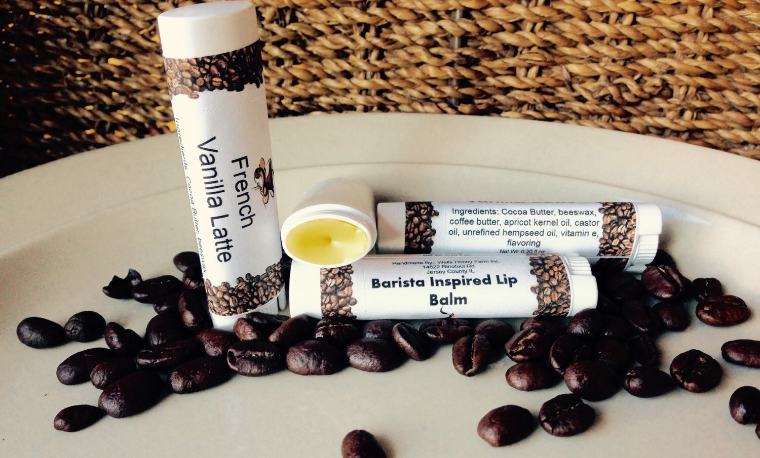 Coffee infused hemp lip balm 4 flavors