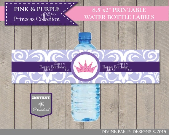 instant download princess happy birthday water bottle labels