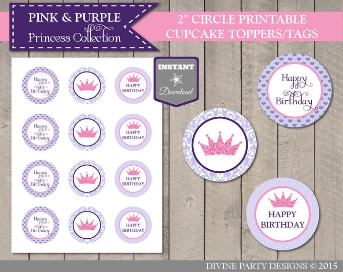 SALE INSTANT DOWNLOAD Printable Pink and Purple Princess Birthday Party Package / 15 Items / Pink and Purple Princess Collection / Item #300