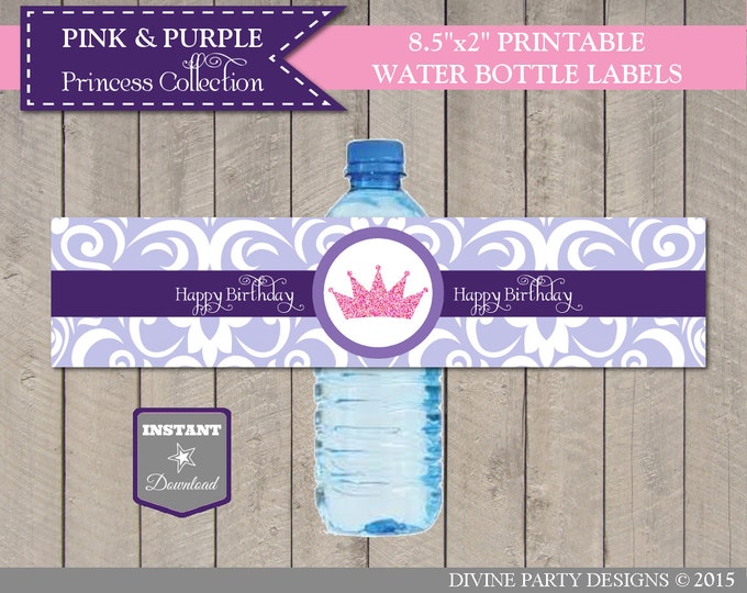 SALE INSTANT DOWNLOAD Printable Pink and Purple Princess Birthday Party Package / 15 Items / Pink and Purple Princess Collection / Item #300