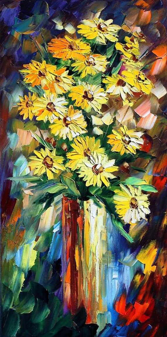 Flower oil painting Yellow Flowers Leonid Afremov Flower