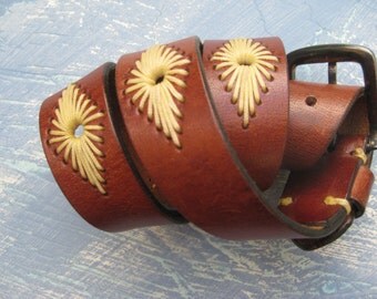 Great Looking Belt With Handsewn DIAMOND Shaped Inserts with Fiber Looking Material, Rope or Nylon? Made in India.