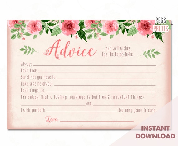 Bridal Advice Cards Instant Download Advice For The