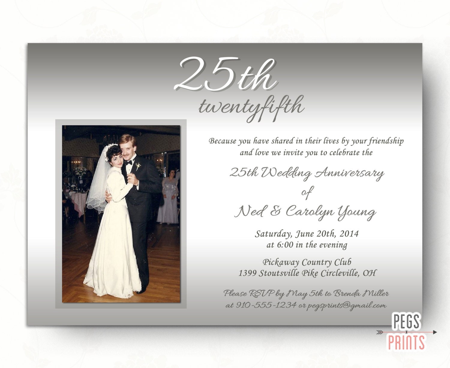 25th Wedding Anniversary Invitations // Silver Wedding