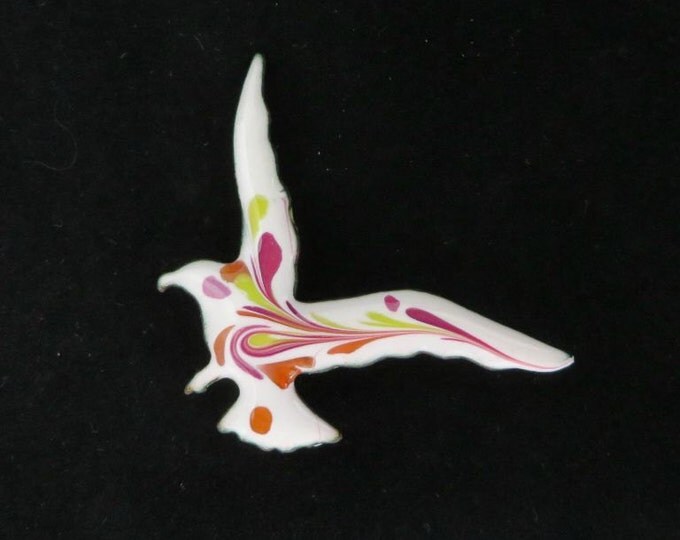 INGA Bird Brooch, Vintage Copper Bird Brooch, Hand Painted Bird Pin, Signed Inga Jewelry