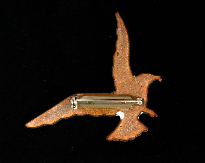 INGA Bird Brooch, Vintage Copper Bird Brooch, Hand Painted Bird Pin, Signed Inga Jewelry